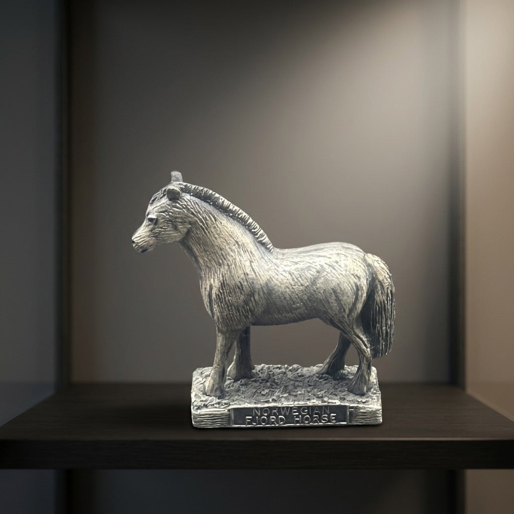 Norwegian Fjord Horse Metal Figurine — Scandinavian Breed Collectible — detail view