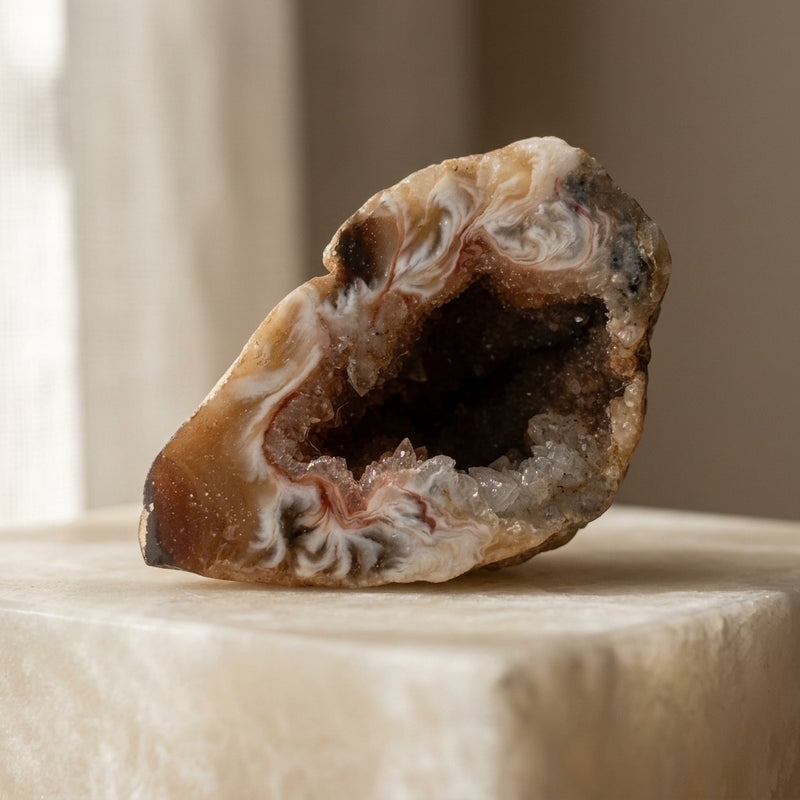 Agate Geode — Banded Chalcedony & Quartz Crystal Interior — main view
