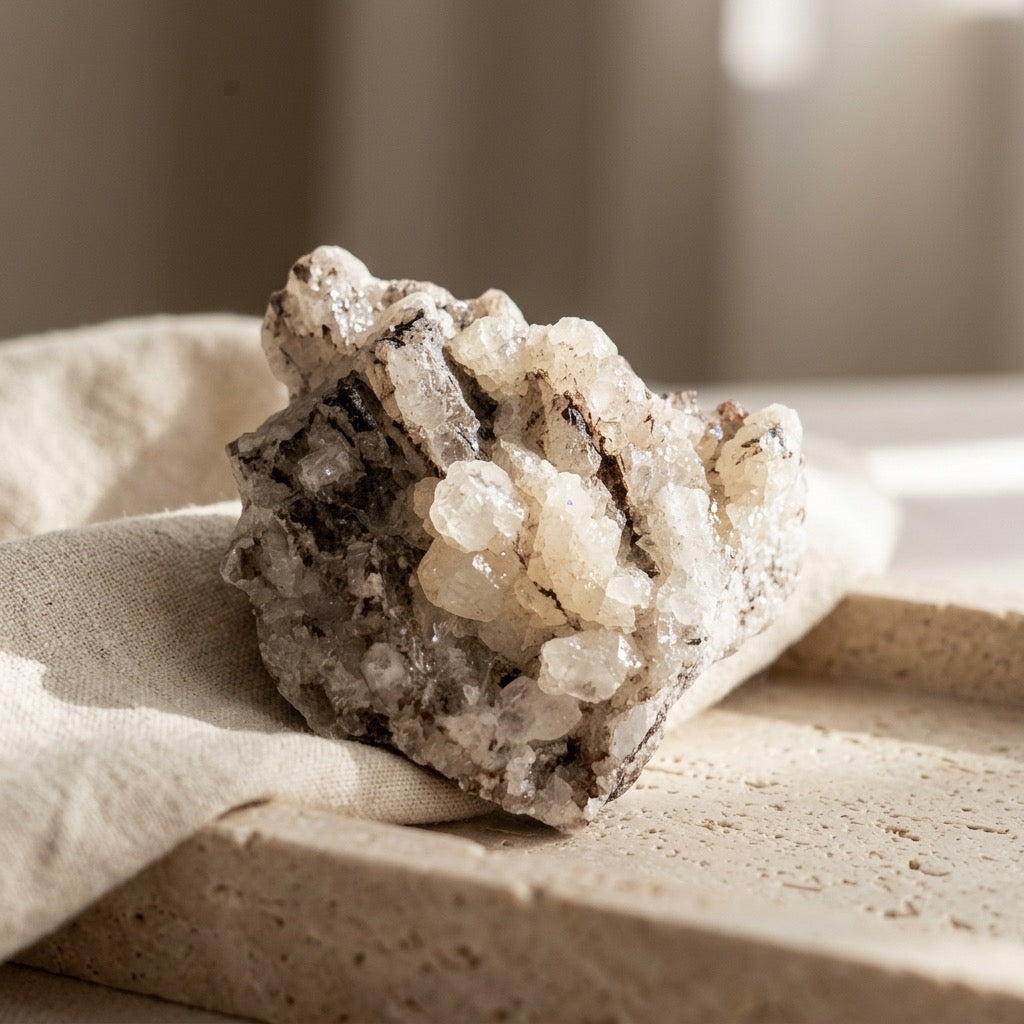 Calcite & Strontianite Crystal Cluster — Compact Natural Formation, 65g — detail view
