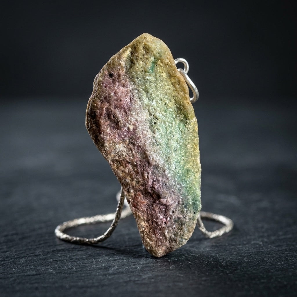 Atlantisite Polished Specimen — Serpentine & Stichtite, Green & Violet, 8g — detail view