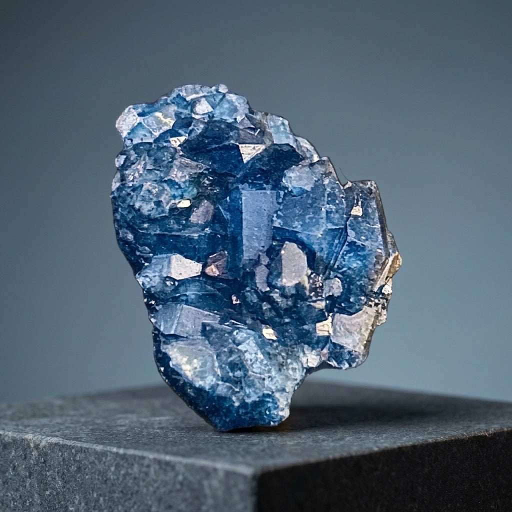 Blue Fluorite Crystal Cluster — “Blueberry” Indigo, Cubic Habit, 44g — main view