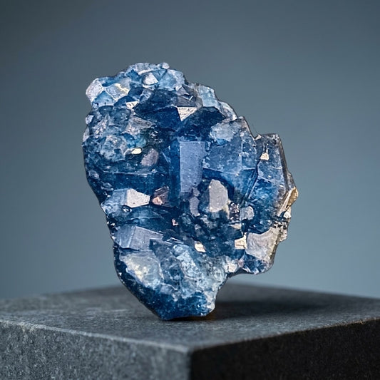Blue Fluorite Crystal Cluster — “Blueberry” Indigo, Cubic Habit, 44g — main view