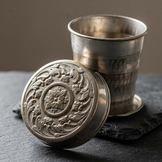 Antique Victorian Collapsible Metal Travel Cup — main view