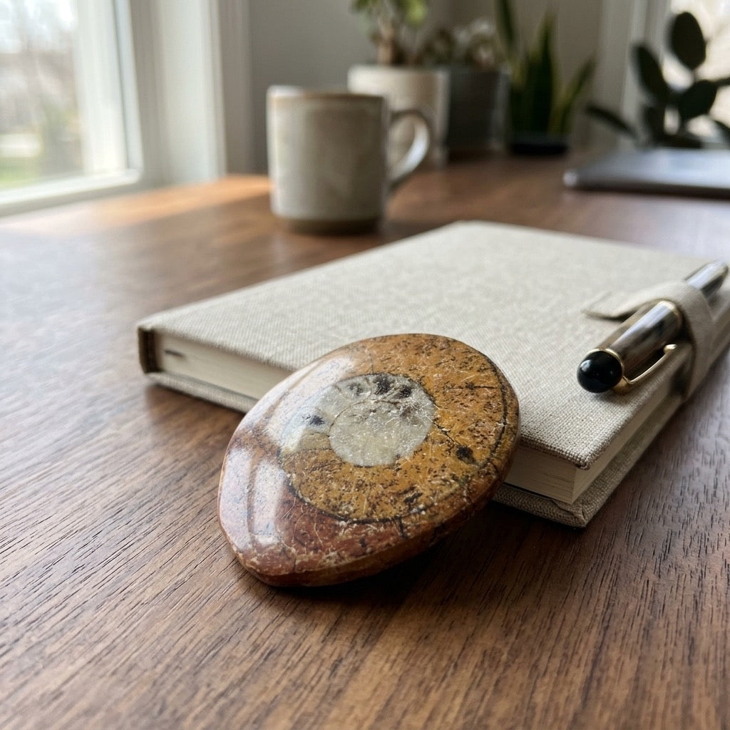 Polished Goniatite Fossil — Ancient Marine Cephalopod, Spiral Chamber Pattern, 9g — detail view