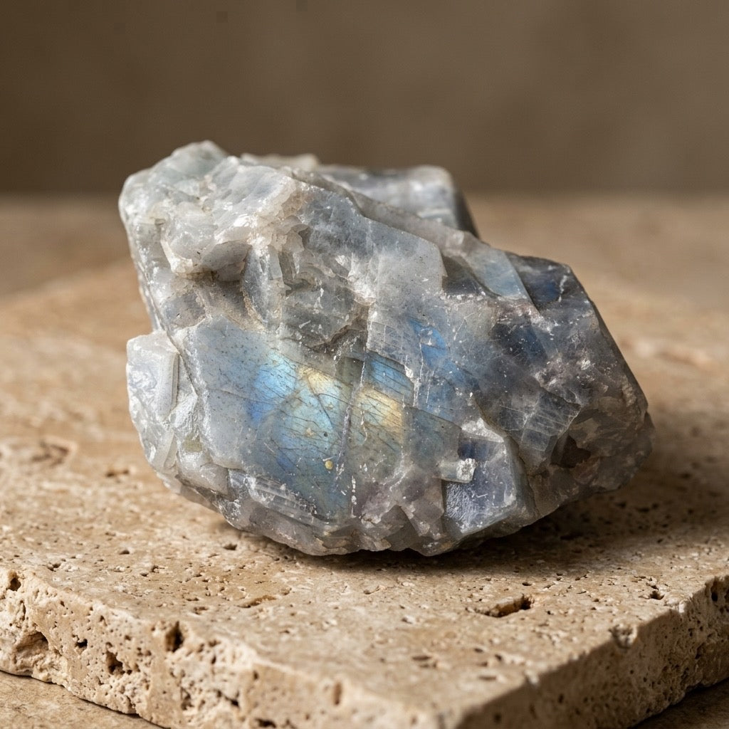 Blue Calcite Specimen — Pale Aqua, Waxy Luster, 328g — detail view