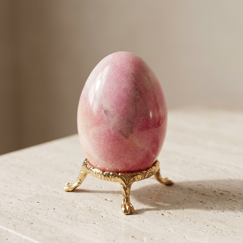 Rhodonite Stone Egg — Pink & Black Manganese Silicate, Polished, 167g — detail view
