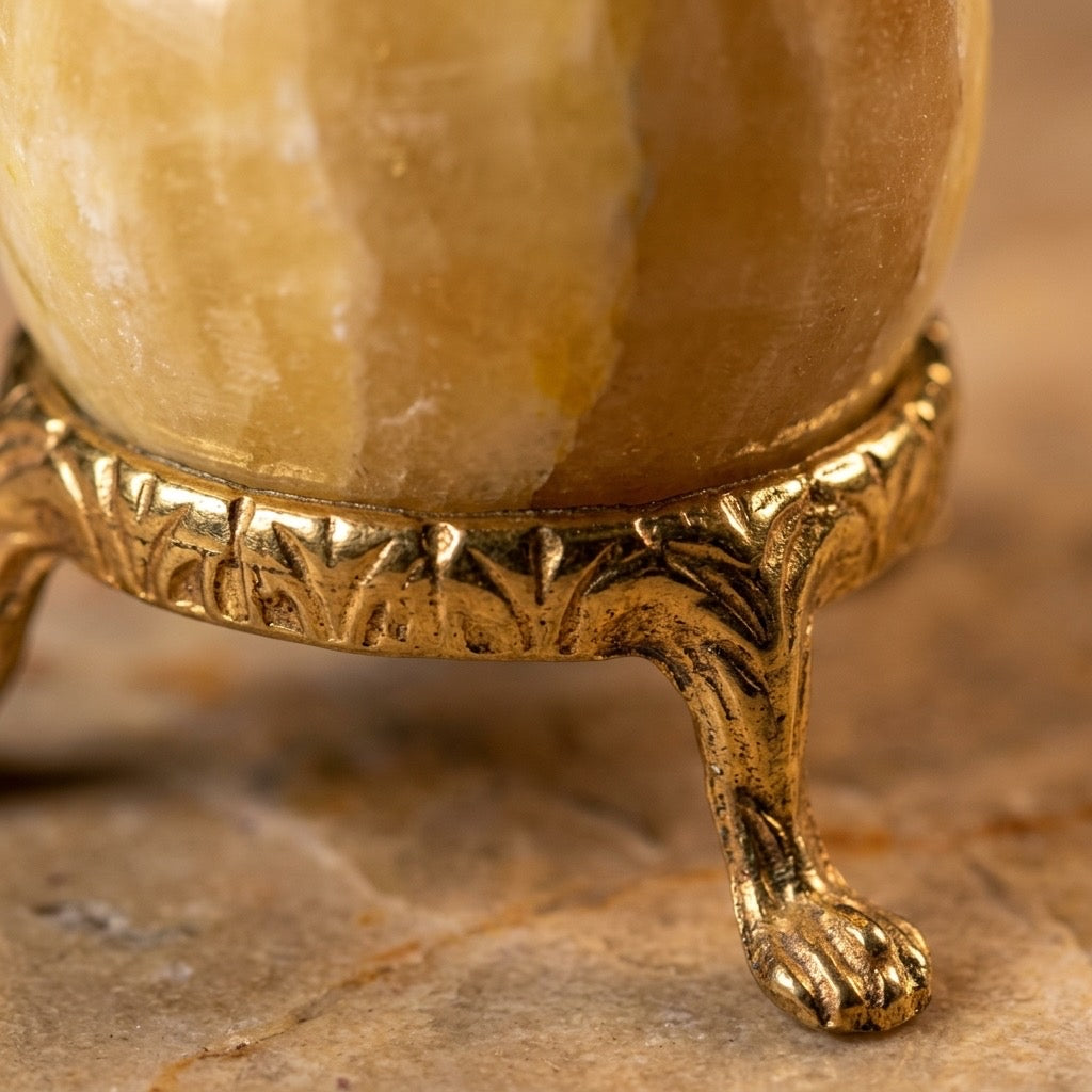 Alabaster Stone Egg — Warm Golden Tone, Semi-Translucent Veining, 122g — detail view