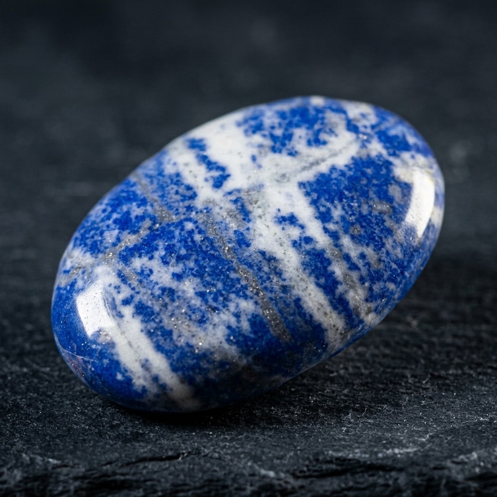 Lapis Lazuli Polished Oval — Deep Ultramarine with Pyrite Flecks, 82g — main view