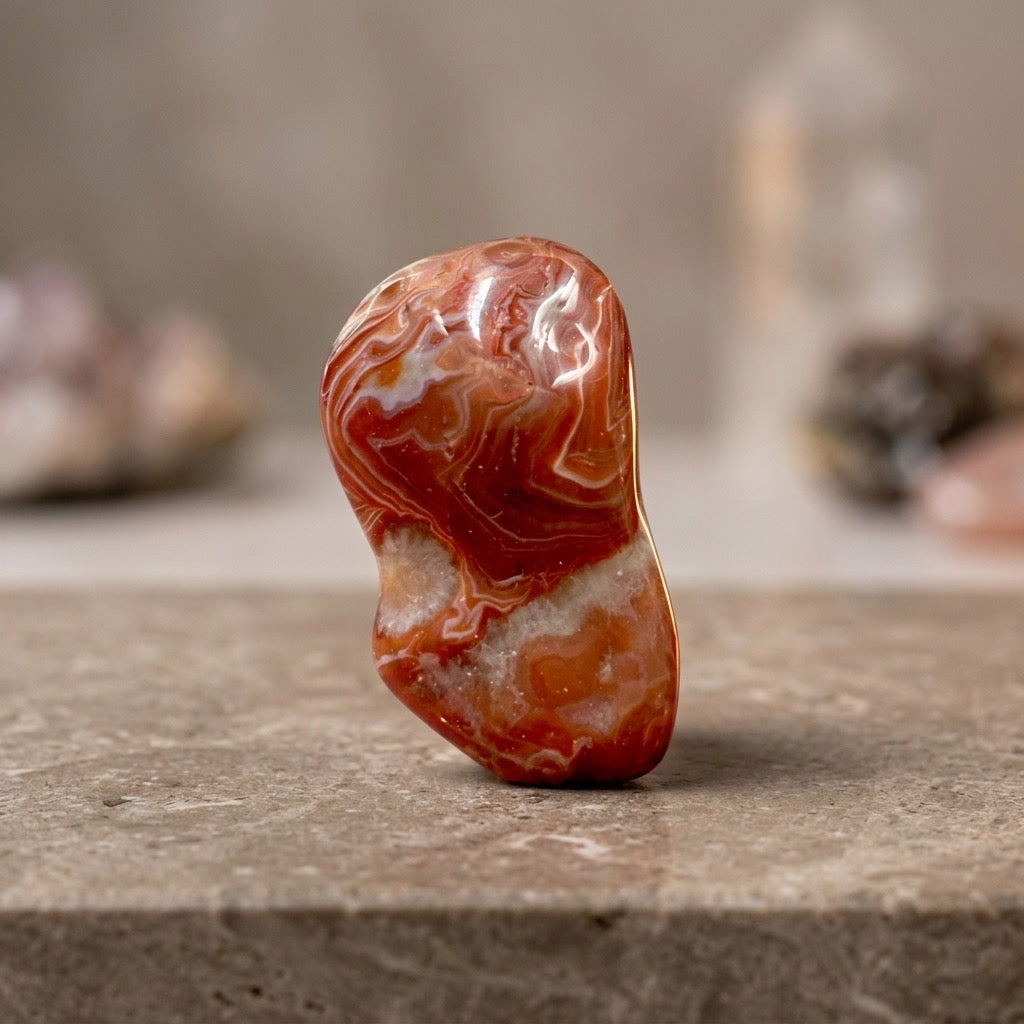 Lake Superior Agate — Iron-Banded Fortification Pattern, Glacial Tumbled, 52g — detail view