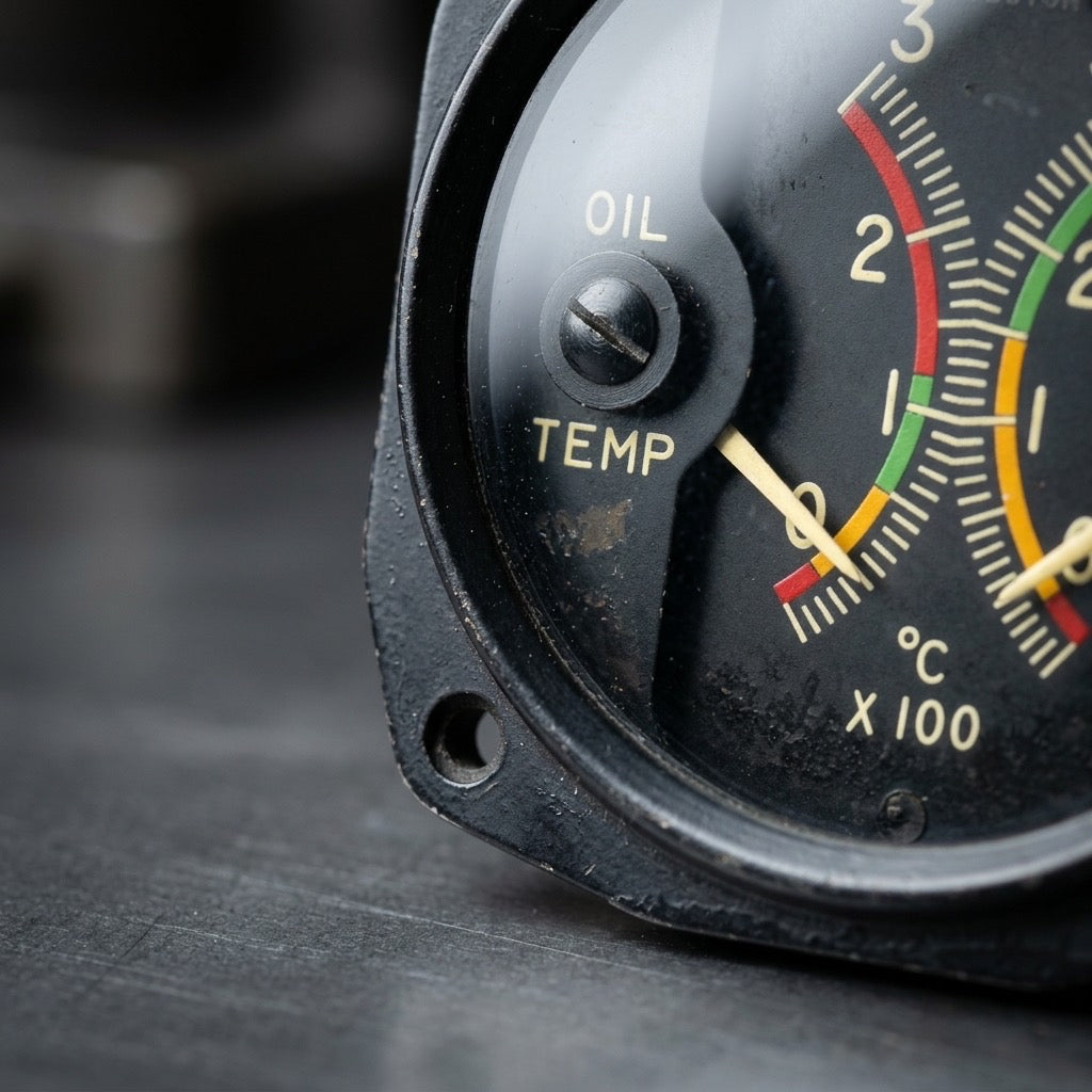 Weston Dual Oil & Cylinder Head Temperature Gauge — Vintage Aircraft Instrument — detail view