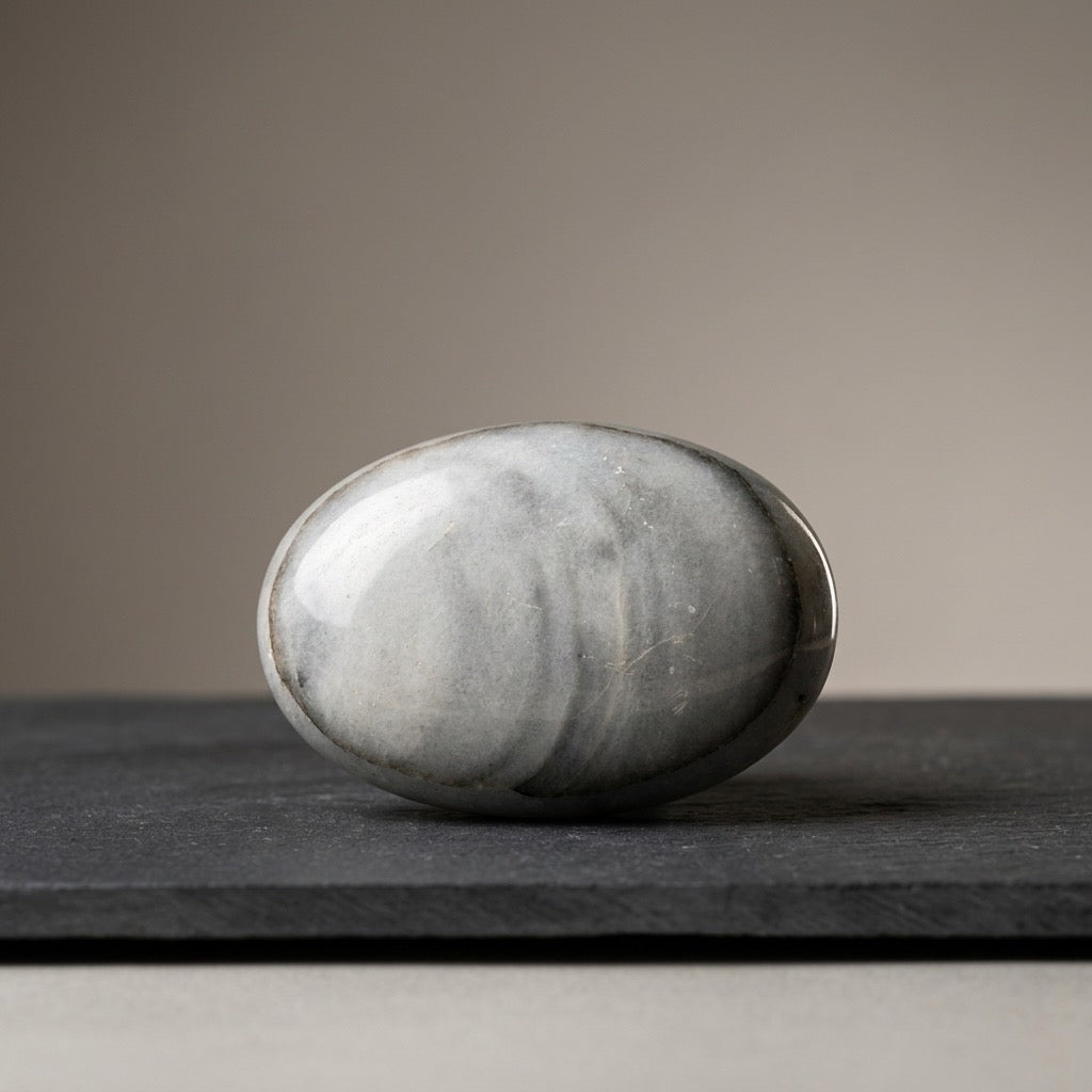 Marble or Alabaster Stone Egg — Symbol of Timeless Calm and Gentle Strength-180g — detail view