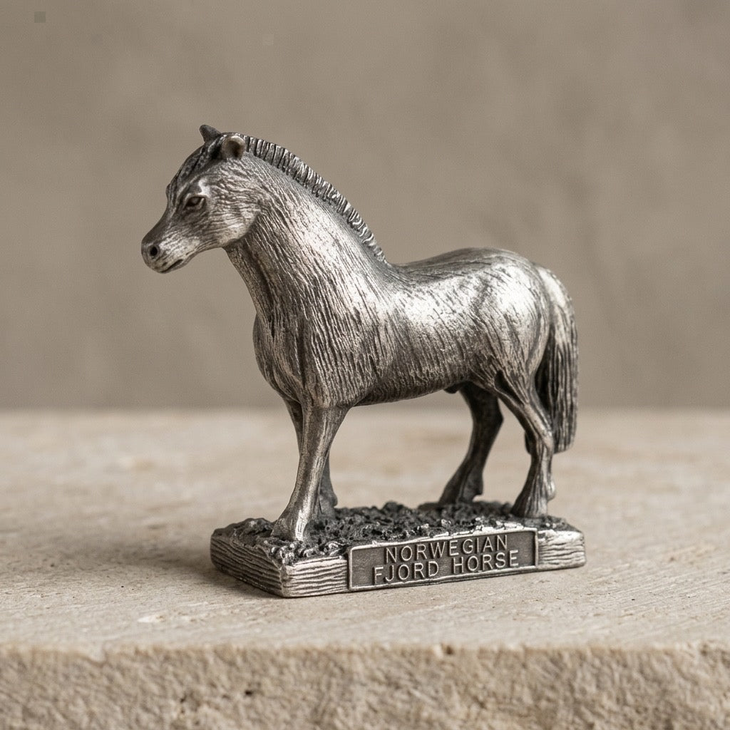 Norwegian Fjord Horse Metal Figurine — Scandinavian Breed Collectible — detail view