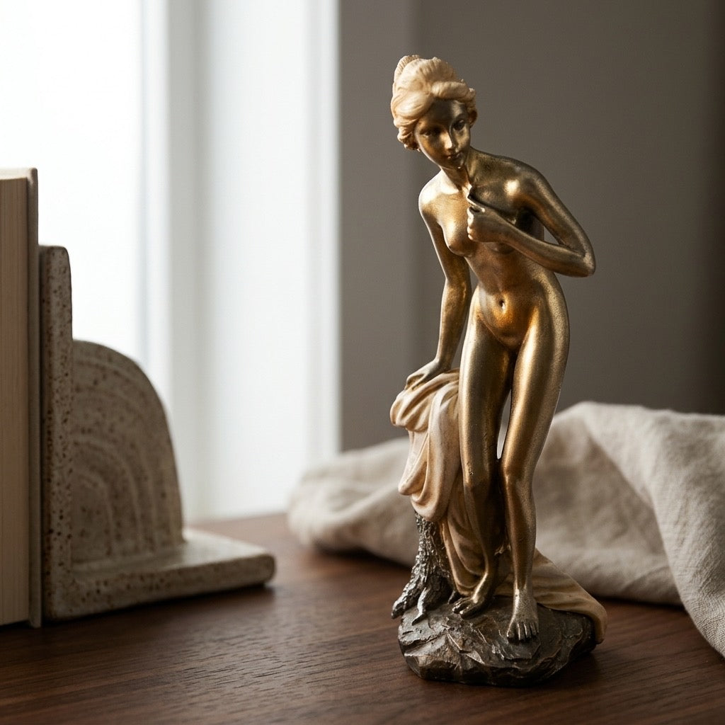 Art Deco Style Nude Female Figurine Statue — Vintage Inspired Sculpture — detail view