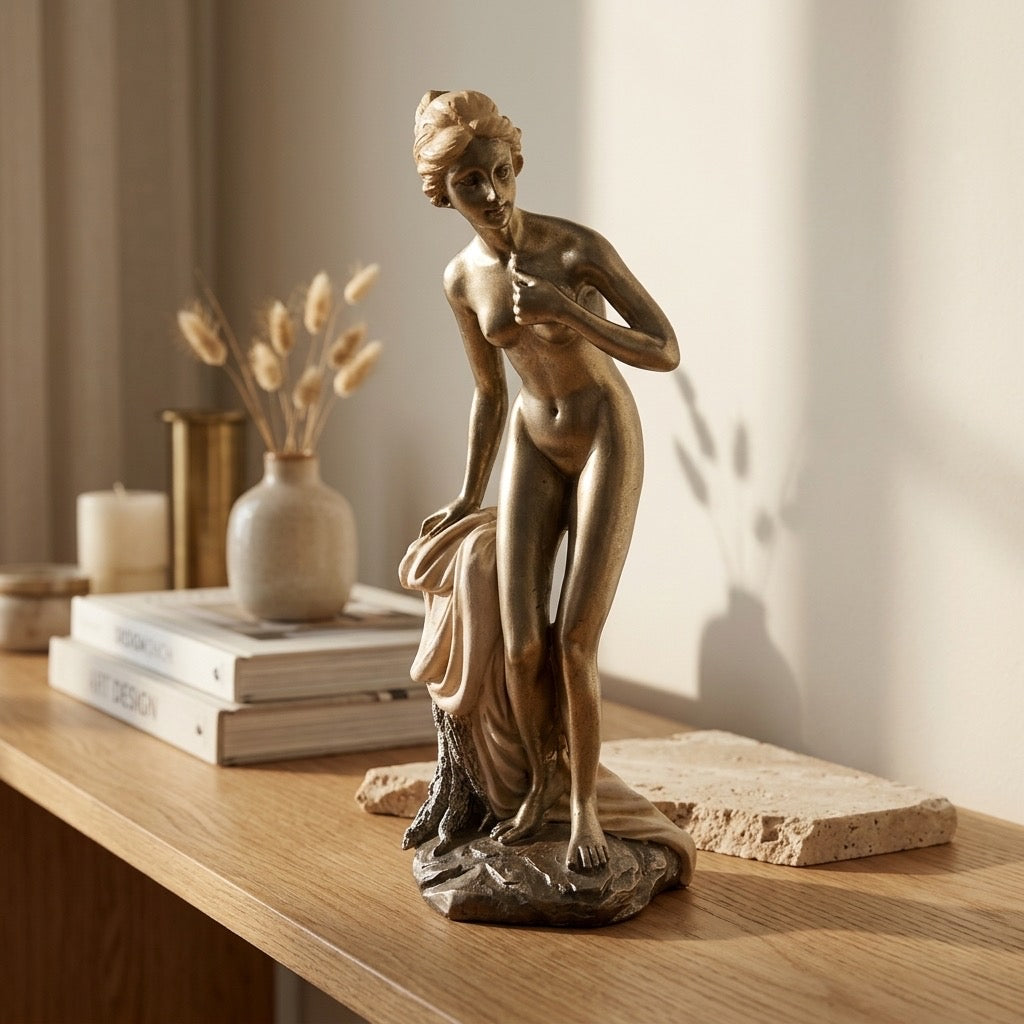 Art Deco Style Nude Female Figurine Statue — Vintage Inspired Sculpture — detail view