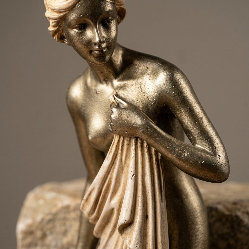 Art Deco Style Nude Female Figurine Statue — Vintage Inspired Sculpture — detail view