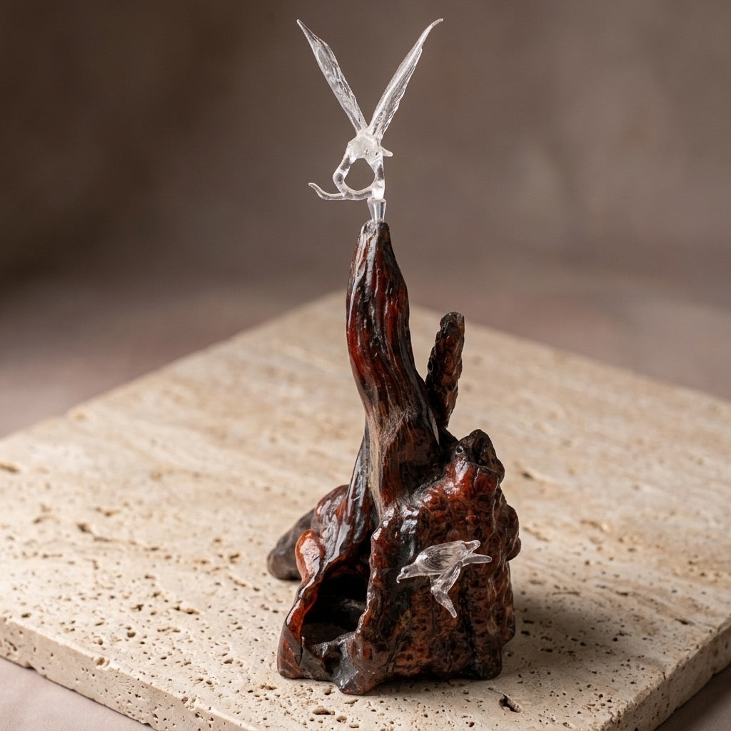 Glass Eagle on Driftwood Sculpture — Wildlife Art Collectible — detail view