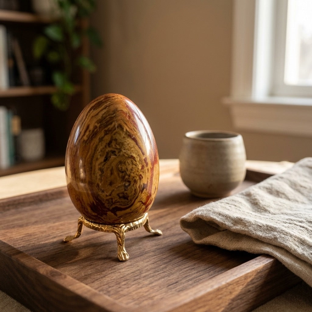 Banded Onyx Egg — Layered Chalcedony, Natural Banding, 254g — detail view