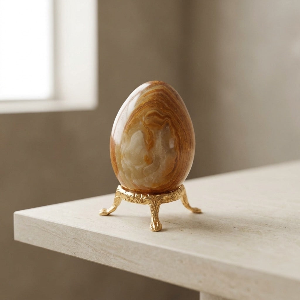 Banded Onyx Egg — Layered Chalcedony, Natural Banding, 194g — detail view