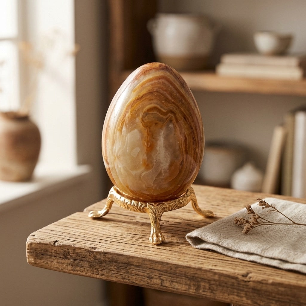 Banded Onyx Egg — Layered Chalcedony, Natural Banding, 194g — detail view