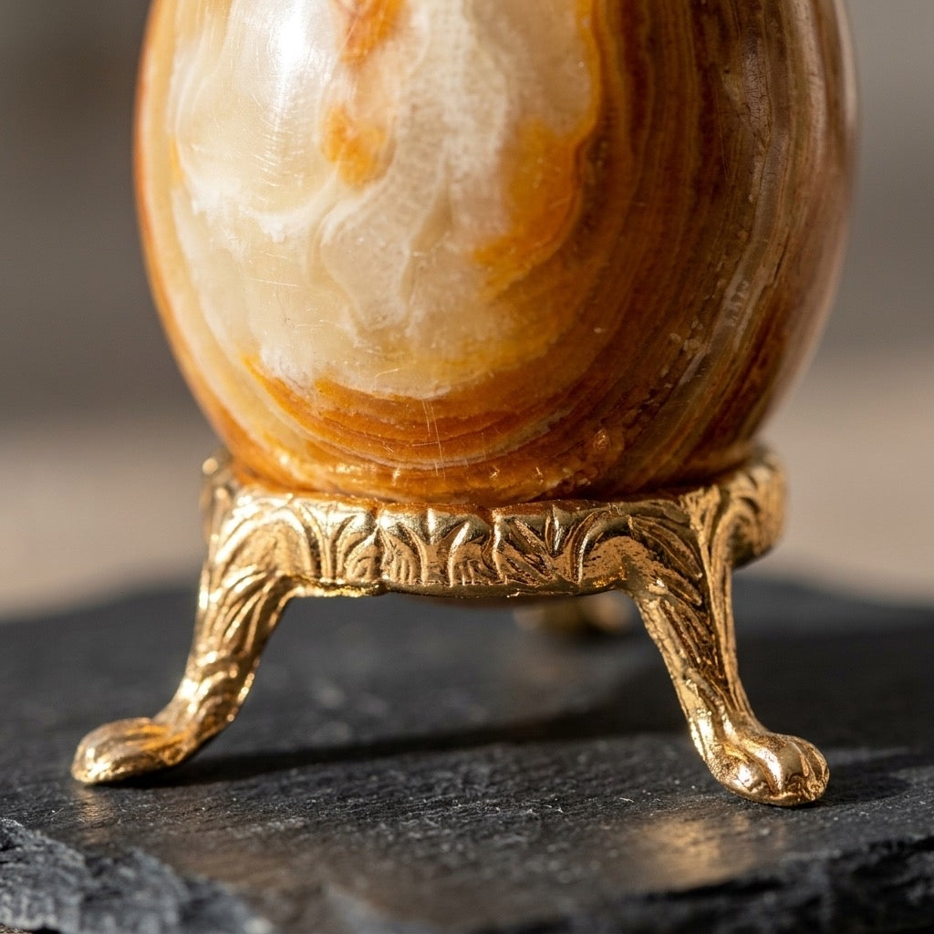 Banded Onyx Egg — Layered Chalcedony, Natural Banding, 194g — detail view