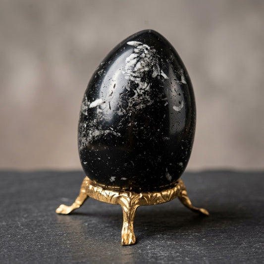 Black Zebra Agate Egg — High-Contrast Banded Chalcedony, Polished, 174g — main view