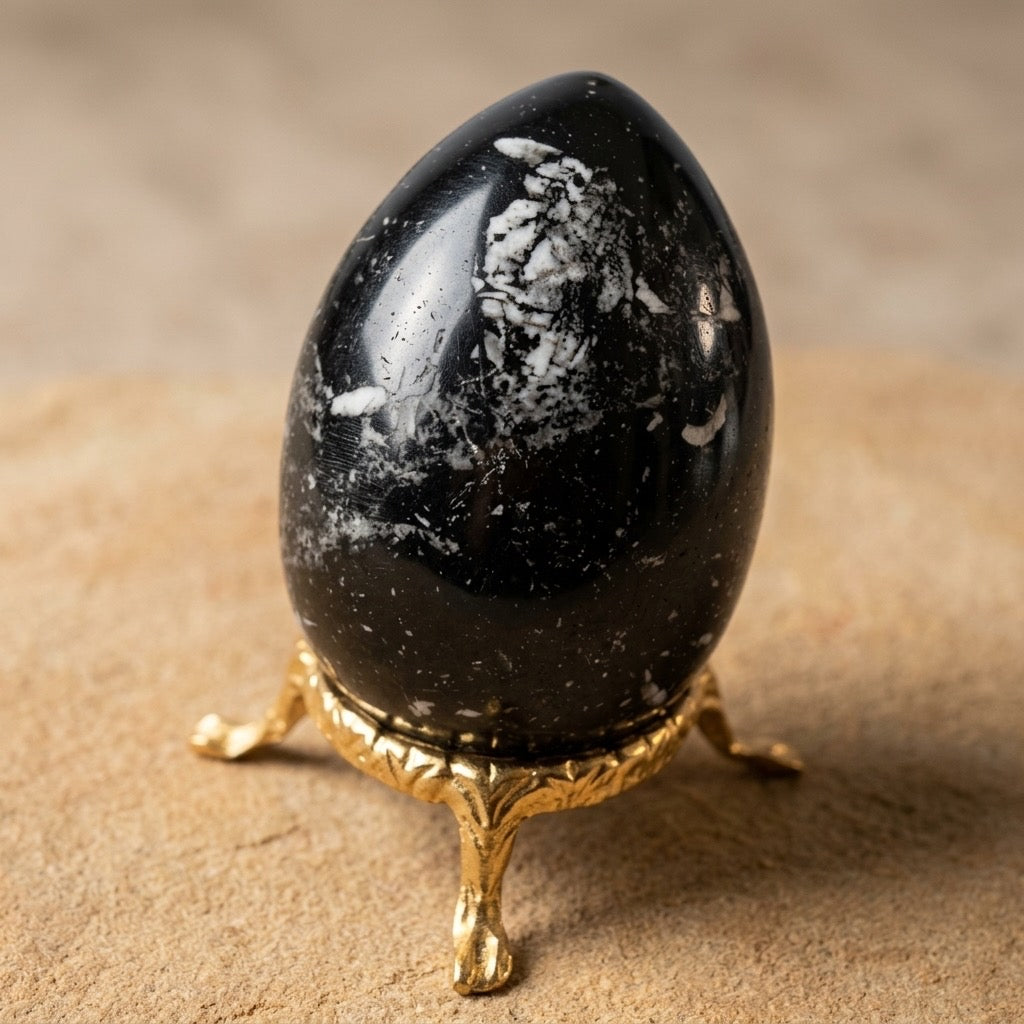 Black Zebra Agate Egg — High-Contrast Banded Chalcedony, Polished, 174g — detail view