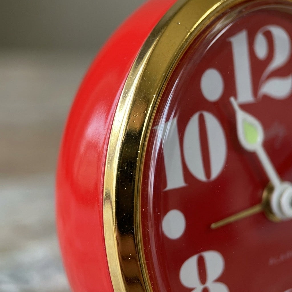 Bradley Vintage Red Folding Travel Alarm Clock — detail view