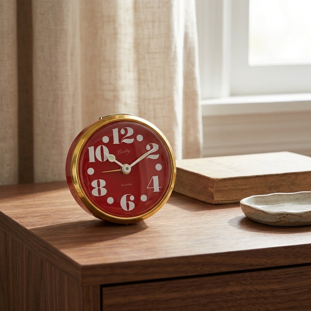 Bradley Vintage Red Folding Travel Alarm Clock — detail view