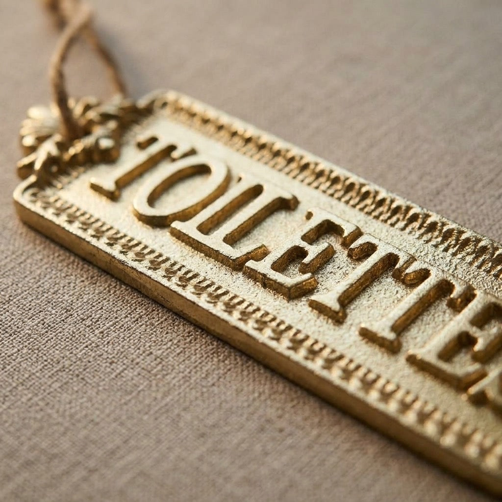 Cast Iron «Toilettes» Door Sign — French Gold-Finish Wall Plaque — detail view