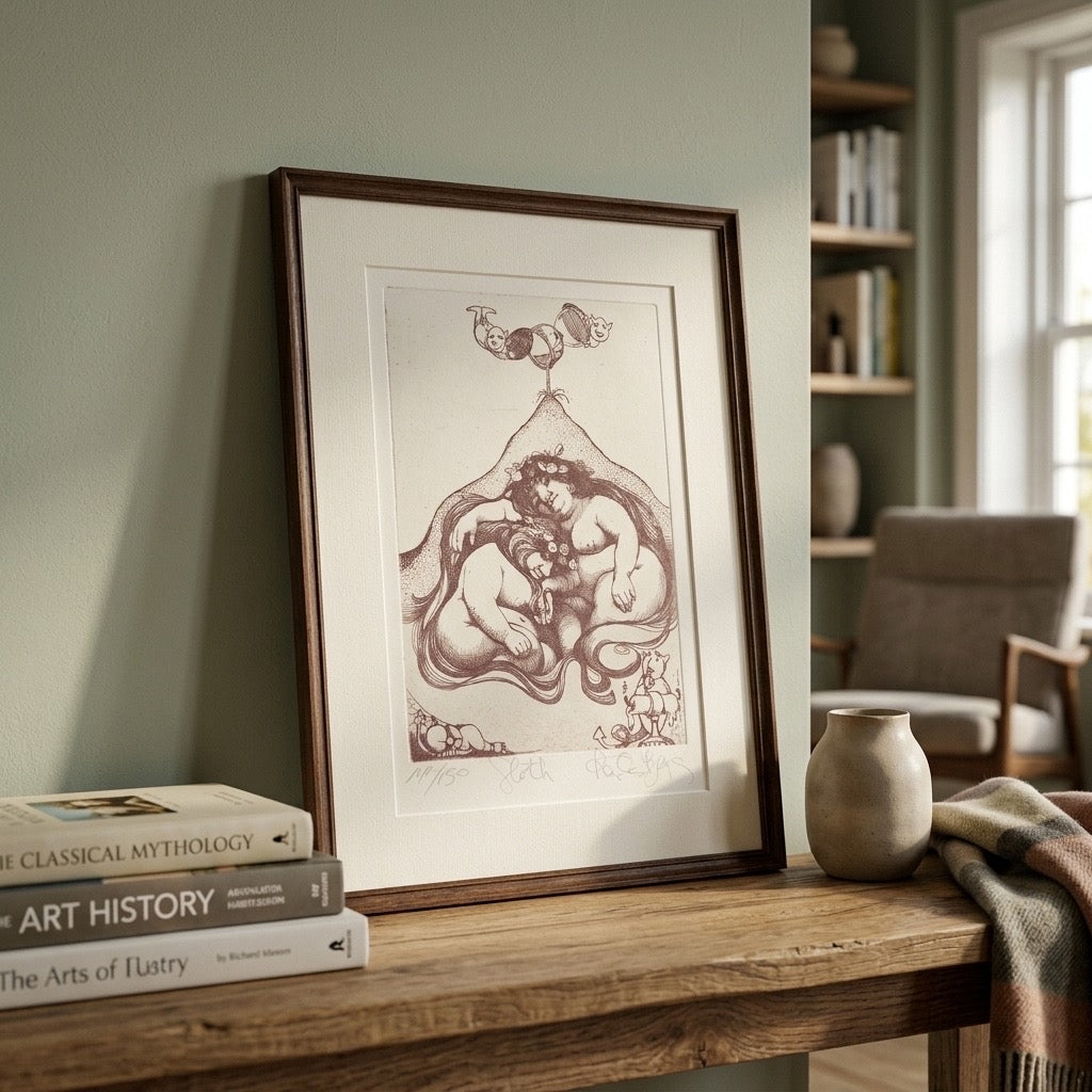 Charles Bragg “Sloth” Signed Engraving — Seven Deadly Sins Series — detail view