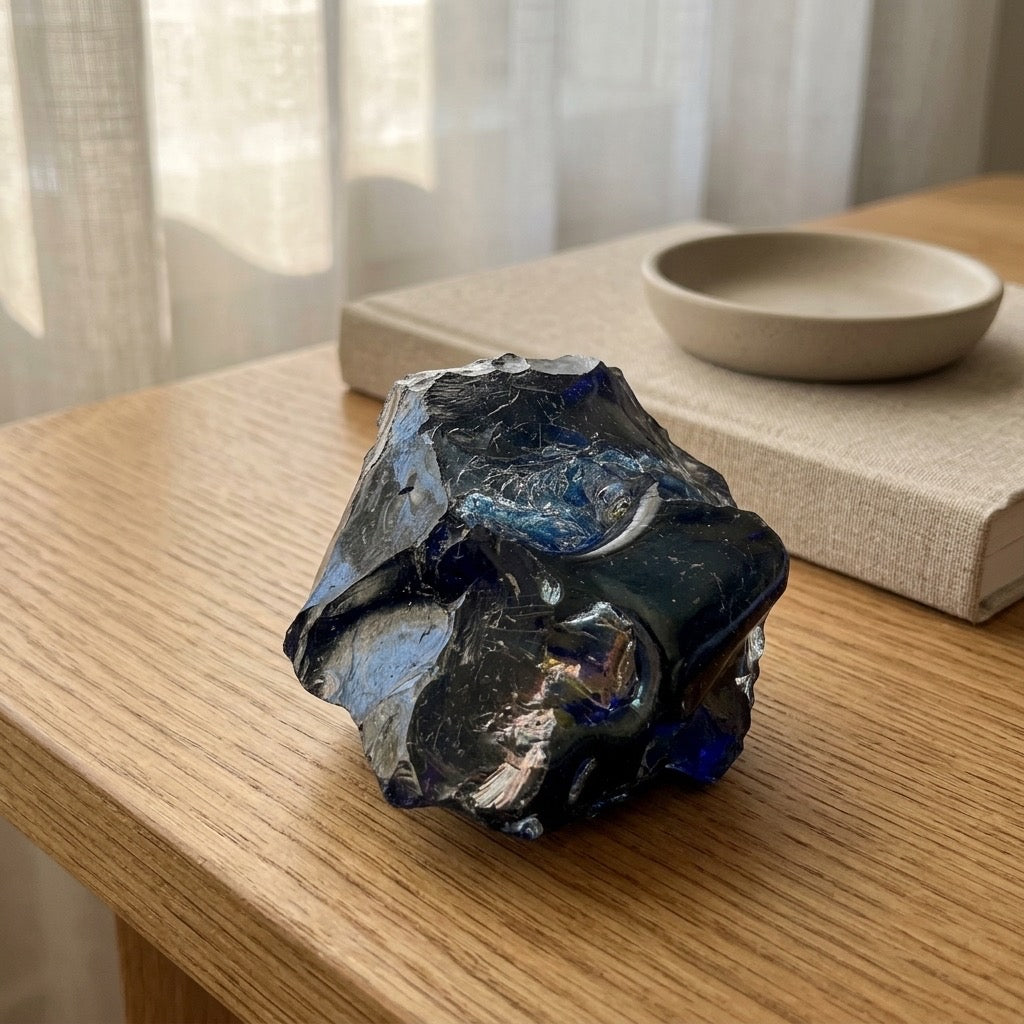 Cobalt Blue Iridescent Studio Art Glass Cullet — 419g — detail view