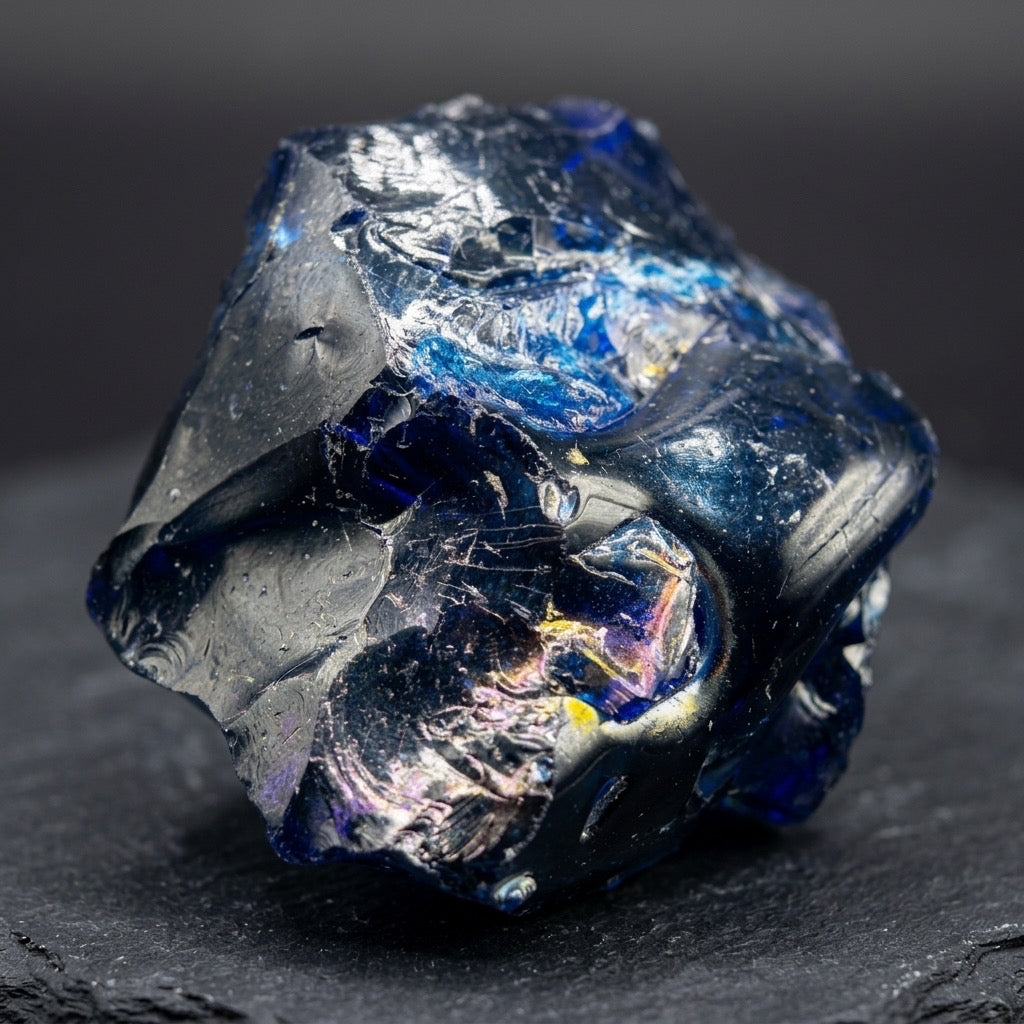 Cobalt Blue Iridescent Studio Art Glass Cullet — 419g — detail view
