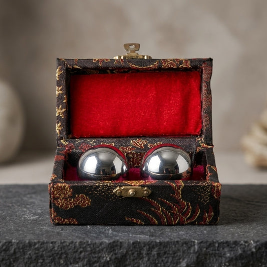 Chinese Baoding Chime Meditation Balls in Silk Box — main view