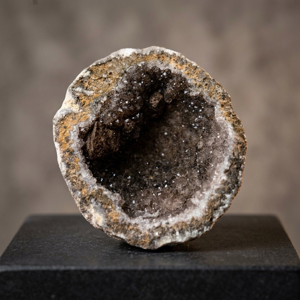 Choya Geode — Crystal-Lined Cactus Cavity, Quartz Interior, 382g — detail view
