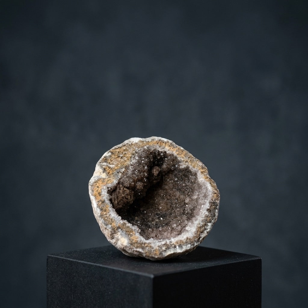 Choya Geode — Crystal-Lined Cactus Cavity, Quartz Interior, 382g — detail view