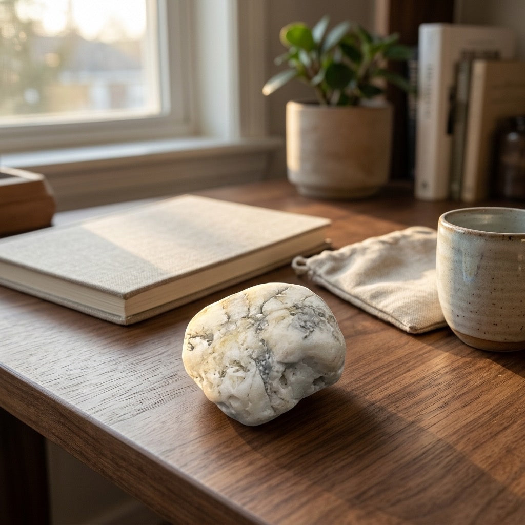 Howlite Specimen — White with Gray Veining, Natural Undyed, 19g — detail view
