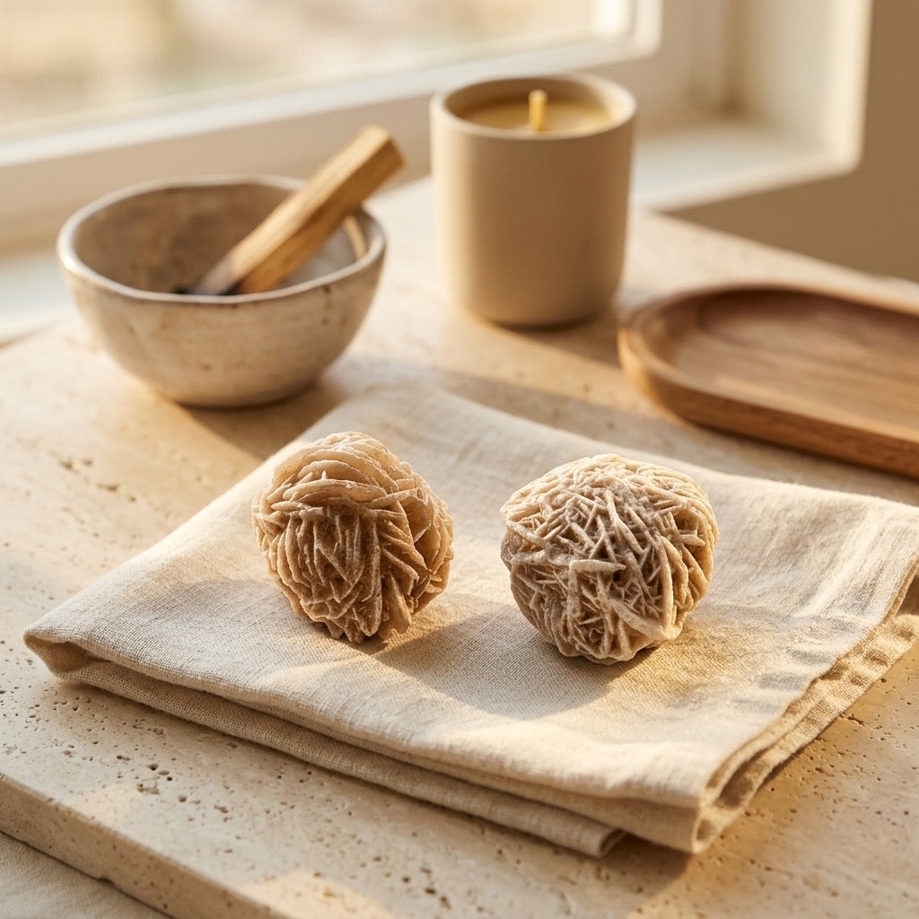 Desert Rose — Natural Gypsum Crystal Rosette, Sand-Included, 34g — detail view