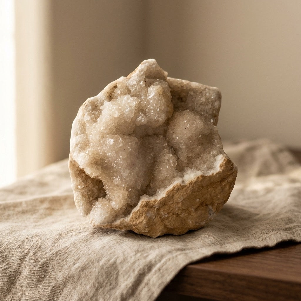 Druzy Quartz Geode — Large Crystal-Lined Cavity, Statement Specimen, 1565g (3.45 lb) — detail view