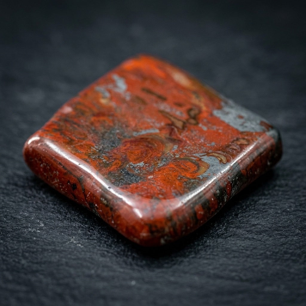 Red Jasper Diamond Cabochon — Polished, Brick Red & Russet, 89g — detail view