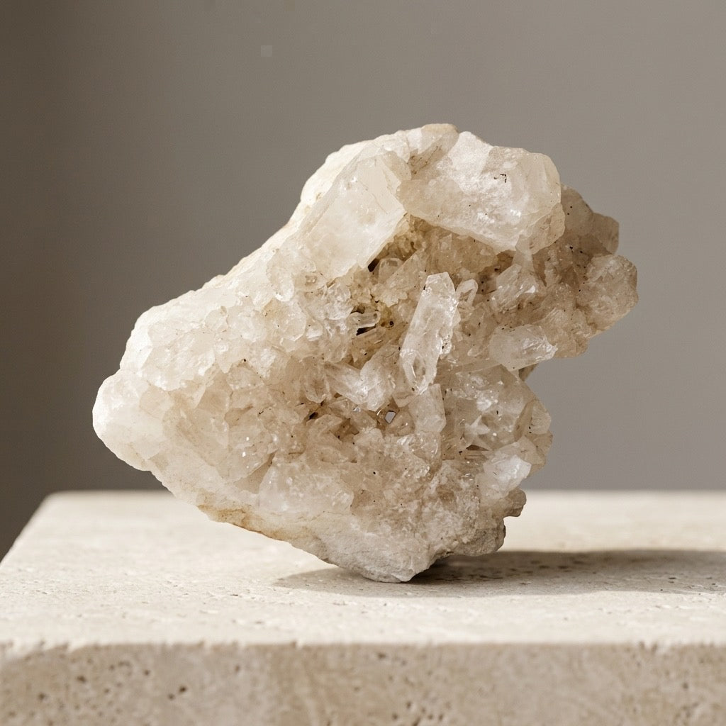 Quartz Crystal Cluster on Matrix — Clear to Milky Points, Natural Stone Base, 264g — detail view