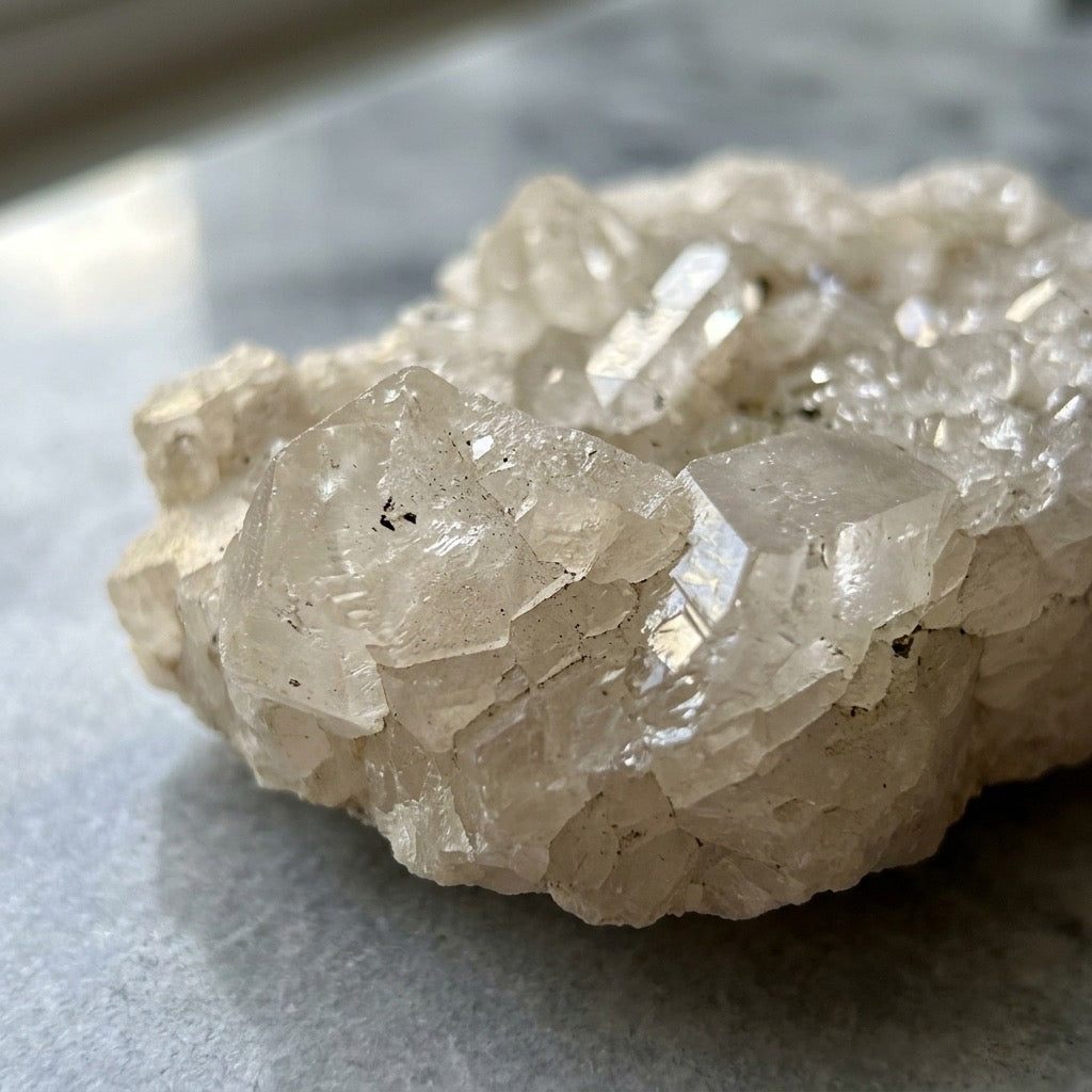 Quartz Crystal Cluster on Matrix — Clear to Milky Points, Natural Stone Base, 264g — detail view