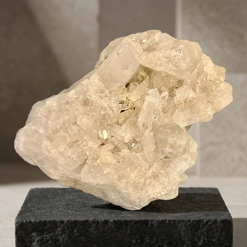 Quartz Crystal Cluster on Matrix — Clear to Milky Points, Natural Stone Base, 264g — main view