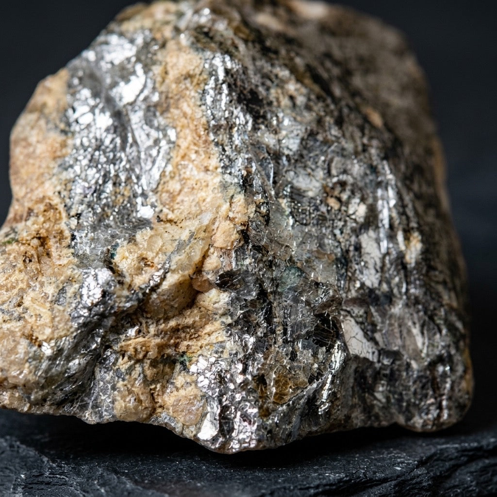 Native Antimony Crystal Specimen — Silvery Metallic, Rare Native Element, 92g — detail view