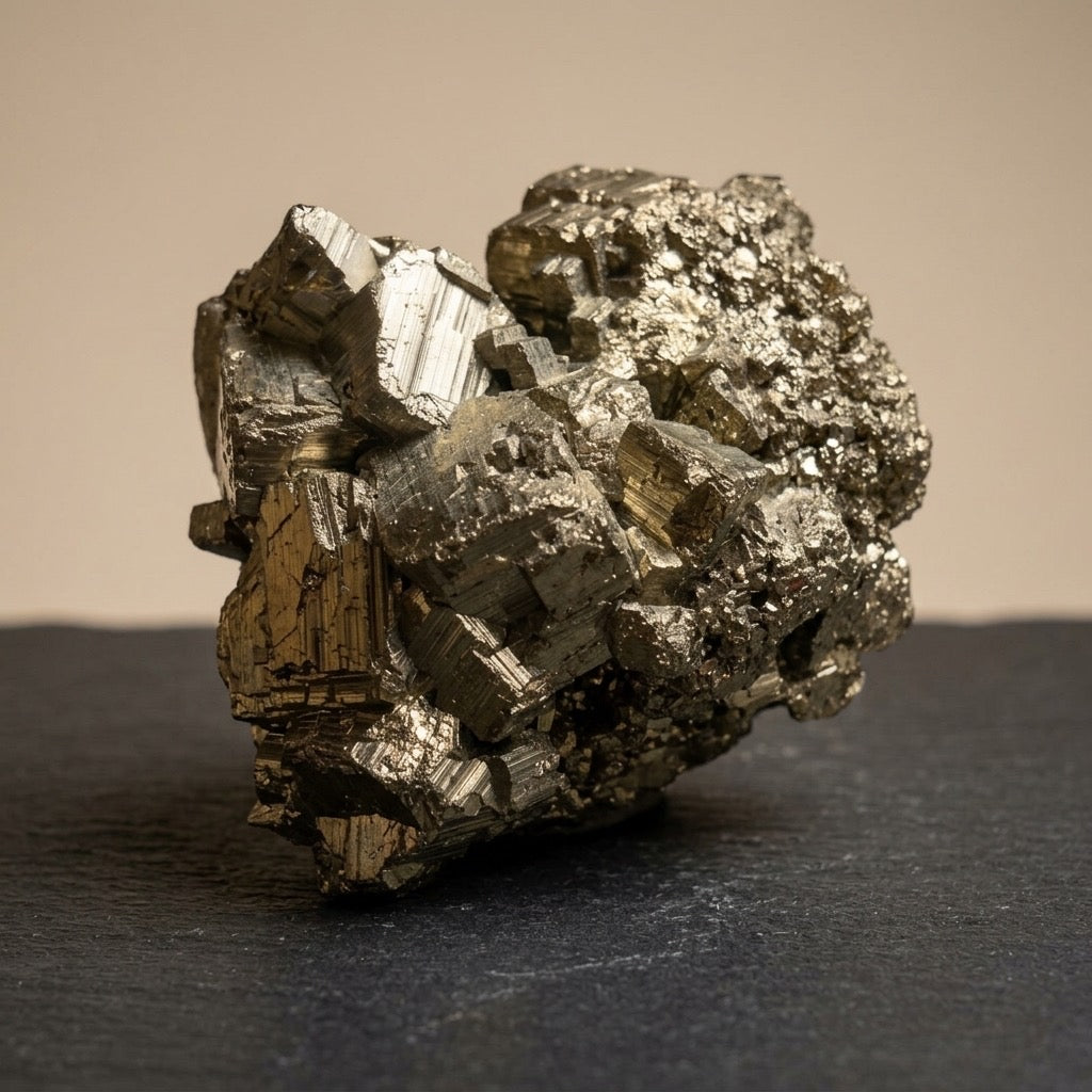 Natural Pyrite Crystal Cluster — Cubic Formations, Metallic Luster, 197g — main view
