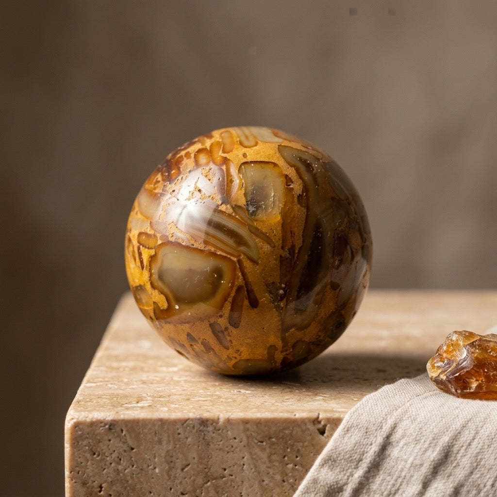Bamboo Jasper Sphere — Organic Striations, Earth Tones, 134g — main view