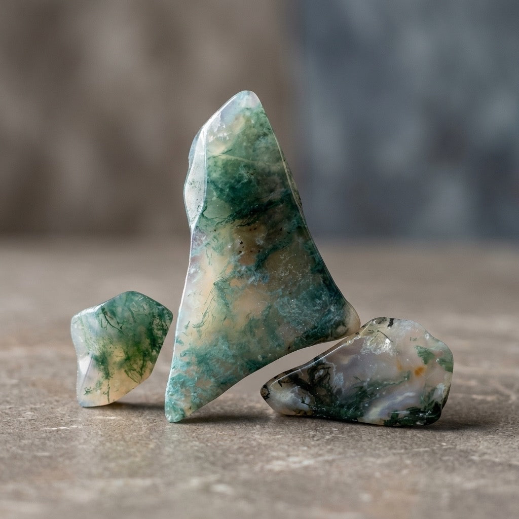 Moss Agate Polished Specimen — Green Dendritic Inclusions, Translucent, 14g — main view