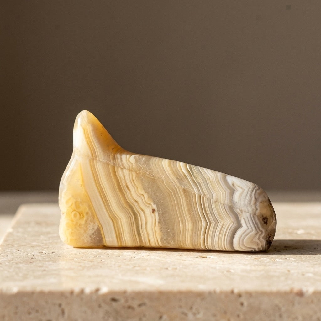 Polished Banded Agate — Fortification Pattern, Translucent Layers, 7g — detail view