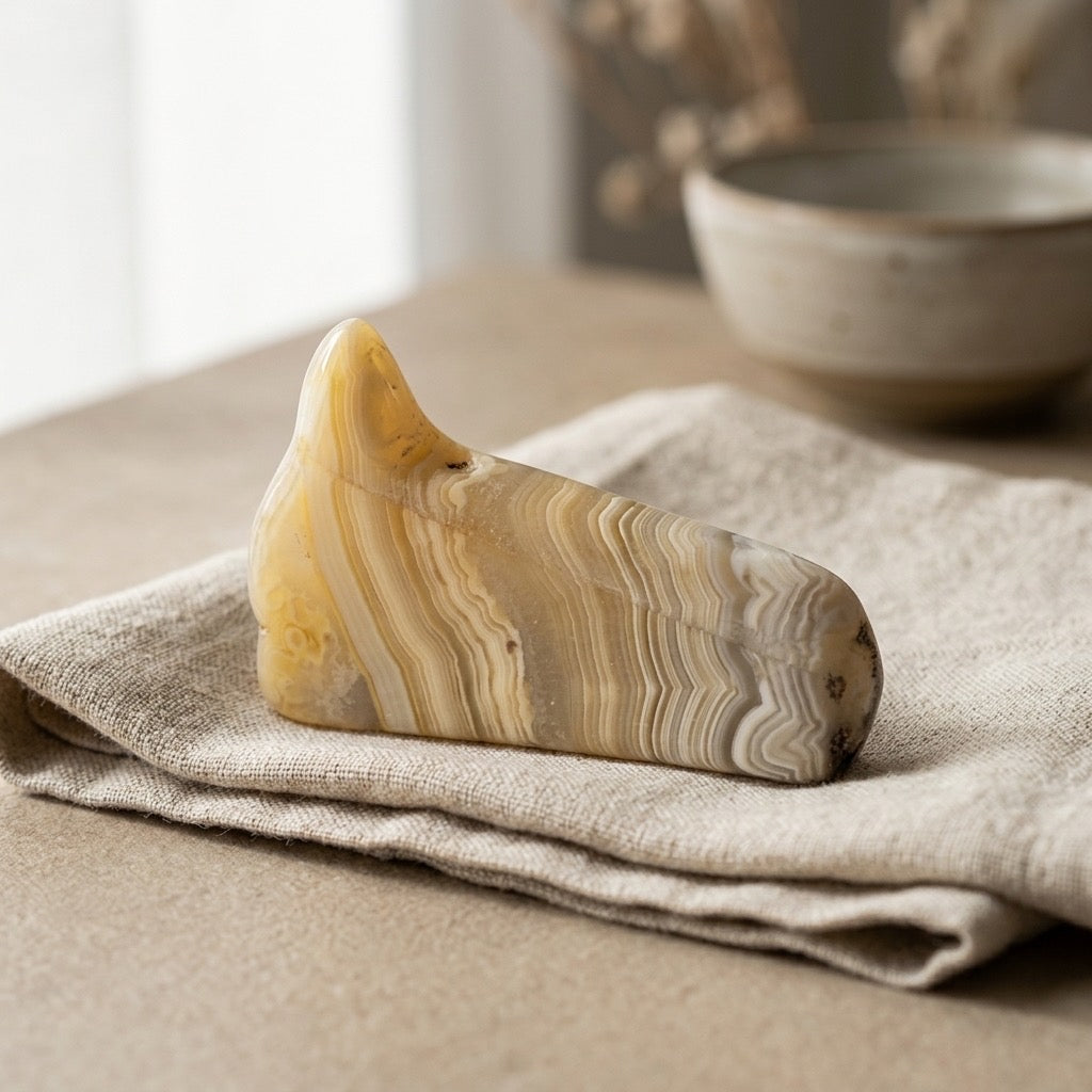 Polished Banded Agate — Fortification Pattern, Translucent Layers, 7g — detail view