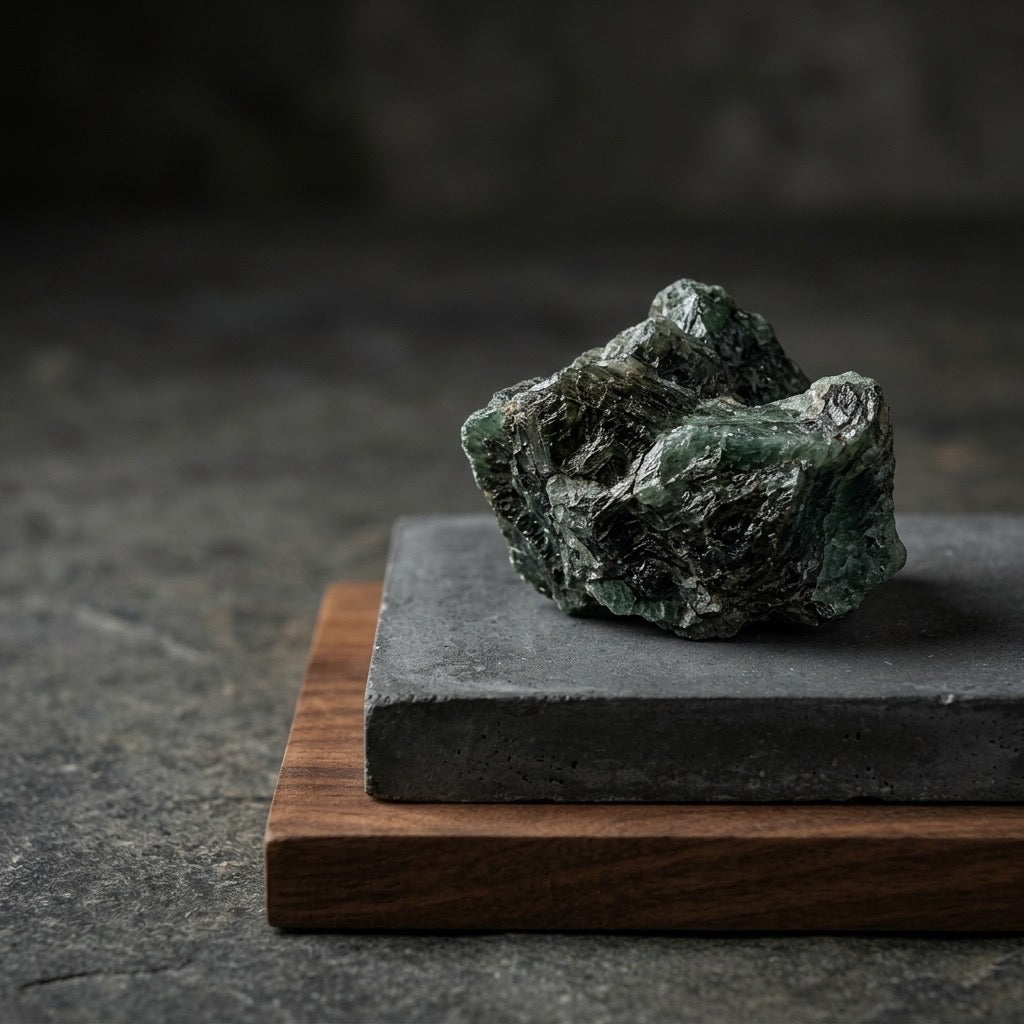 Emerald in Matrix — Raw Rough Specimen, Green Beryl in Host Rock, 62g — detail view