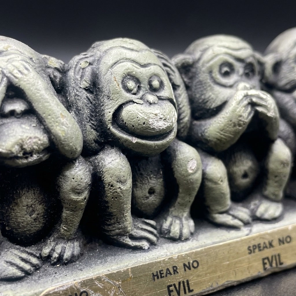 Four Wise Monkeys “Have No Fun” Figurine — Novelty Desk Collectible — detail view